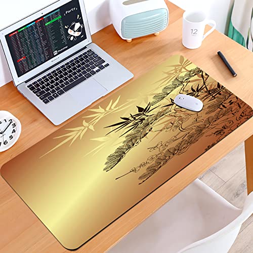 SHIVNAMI Alfombrilla Raton Grande Gaming Mouse Pad,Ramas de Estilo japonés y asiático y Patrones de bambú con Hojas vistosas,Lavable, Antideslizante Diseñada para Gamers, Trabajo de Oficina