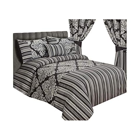 LUXURY ONYX BEDDING DUVET COVER / BED SET WITH PILLOWCASES AND CUSHION COVER , FAUX SILK - BLACK & SILVER - DOUBLE KING & SUPERKING SIZE (King, Black & Silver) Cover