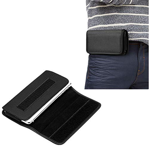 Distinct Negra Funda Horizontal Teléfono Duradera Nylon de Clip cinturón Funda Compatible con teléfonos Inteligentes de 5,7-6,3 Pulgadas (XL)