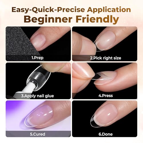 UNA GELLA Oval Fake Nails Pre-shape 504pcs Almond Gel Nail Tips Round Almond Press on Nails for Full Cover Acrylic Round Oval Full Nails False Nails 12 Sizes False Soft Gel Tips - 10