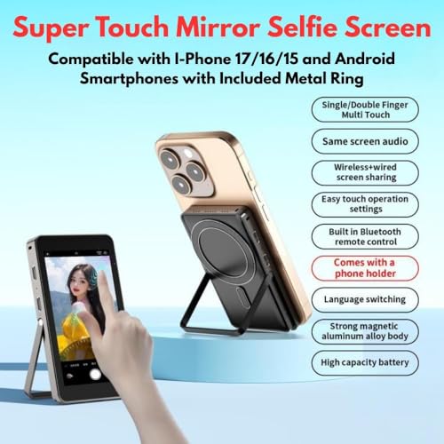 Image of TEKTONIC TSM-40 Magnetic Vlog Selfie Monitor with Stand - 1080P HD Wireless Phone Display Screen for iPhone & Android, Magnetic Mount Preview Monitor for Live Streaming, Vlogging & Content Creation