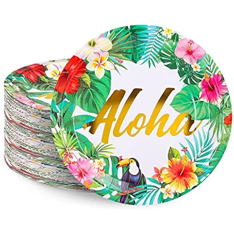 Whaline 9 Inch Tropical Paper Plates, 40Pcs Cover