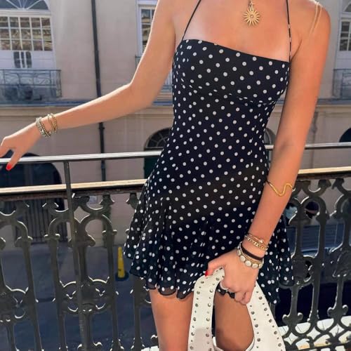 Polka Dot Tube Dress for Women Spaghetti Strap Mini Dress Vintage Downtown Girl Party Dress Going Out2