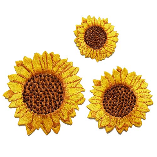 Misscrafts 3pcs Iron on Patches Sunflower Appliques in Assorted Size Iron Embroidery Applique Decoration DIY Patch for Backpack Clothing Men Women Kids