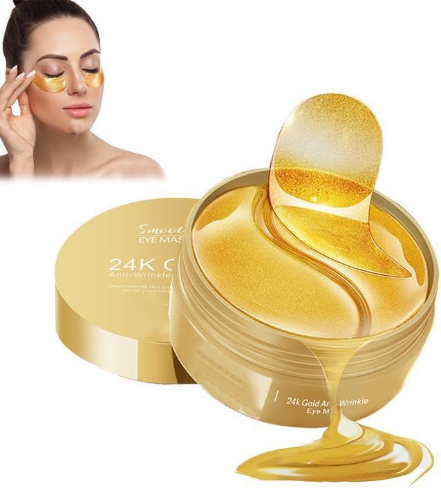 Under eye Patches for Dark Circles with 24k Gold | Pack of 60 Eye Cooling Gel Pads | Hydrogel Eye Patch Mask with Collagen for Relaxing Eyes, Reducing Puffiness & Wrinkles