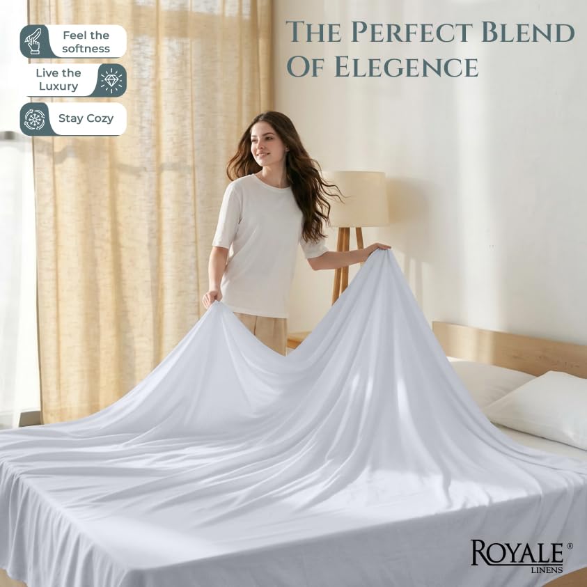 Image of Royale Linen 400 Thread Count 100% Cotton Flat Sheets Only - Cooling Bed Sheet - Full Flat Sheets Sold Separately - Luxury Sateen Weave - Breathable & Super Soft Top Sheet Only (Full, Spanish Silver)