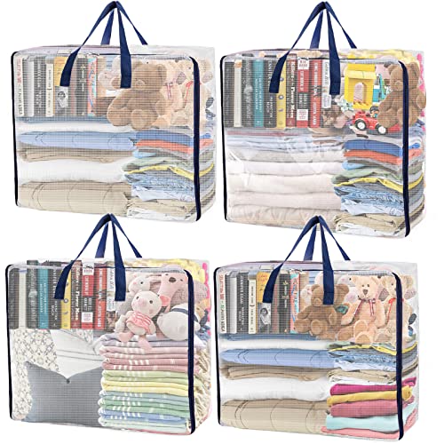 ZOOFOX 4 Pack Extra Large Clear Moving Bags with Zipper, 75L Heavy-Duty Storage Tote for Clothing, Blanket, Comforters, Pillow, Toys, Bedding, Moving Supplies