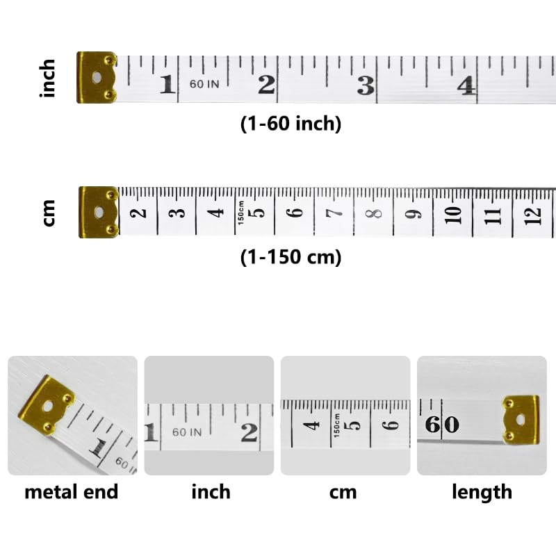 Soft Tape Measure Dual Scale Standard & Metric Measurements Tape Scale Body Measuring Tape for Weight Loss Tailor Craft Ruler 60 Inches (White)