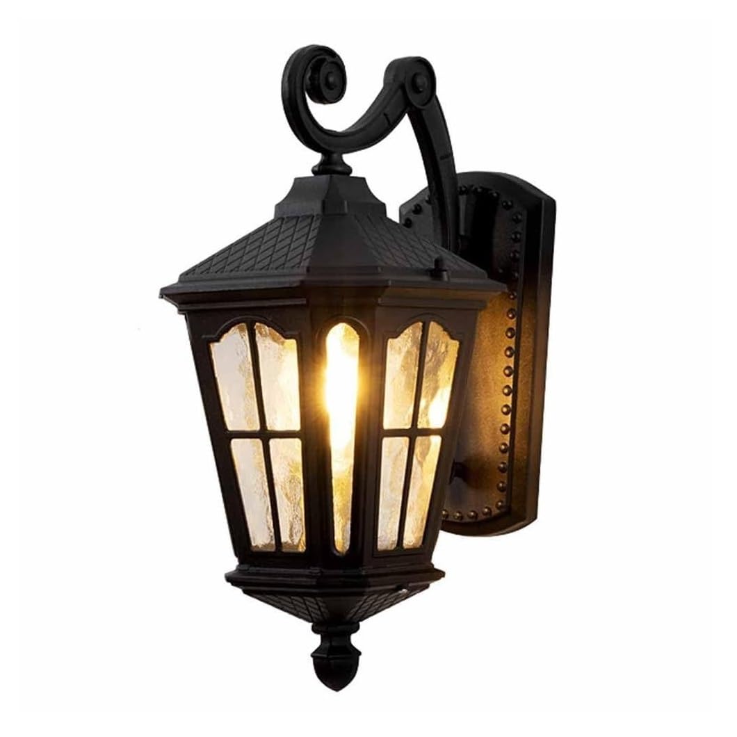 Lampa Ogrodowa,Lampy Czarna Zewnętrzna Lampa Ścienna Z Wodoodpornym Szklanym Kloszem Zewnętrznym, Aluminiowa Lampa Ścienna Na Patio Do Ogrodu Oprawa Ogrodowa(1-Pack)
