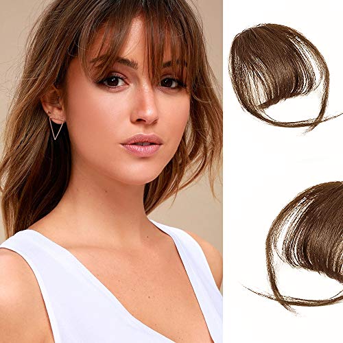 BOGSEA Bangs Hair Clip in Bangs Real Human Hair Wispy Bangs Fringe with Temples Hairpieces for Women Clip on Air Bangs Flat Neat Bangs Hair Extension for Daily Wear (Wispy Bangs, (Medium Brown))