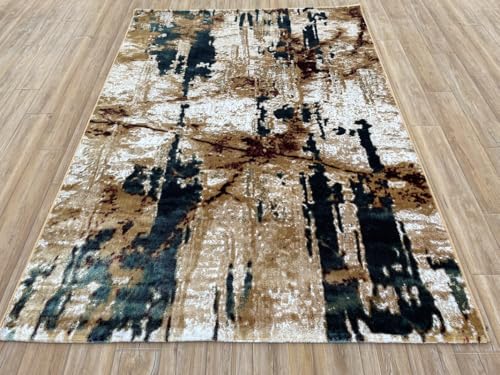 Image of Modern 4x6 Feet (120x180 CM) Silk Touch Carpet for Living Room | Washable Anti-Skid | Multicolor Lattice Pattern | Stain-Resistant Floor Rug for Drawing Room Hall