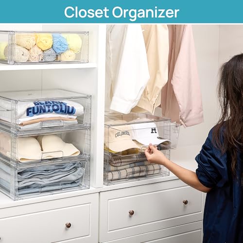 image for Vtopmart 2 Pack Large Stackable Storage Drawers,Easily Assemble Clear 