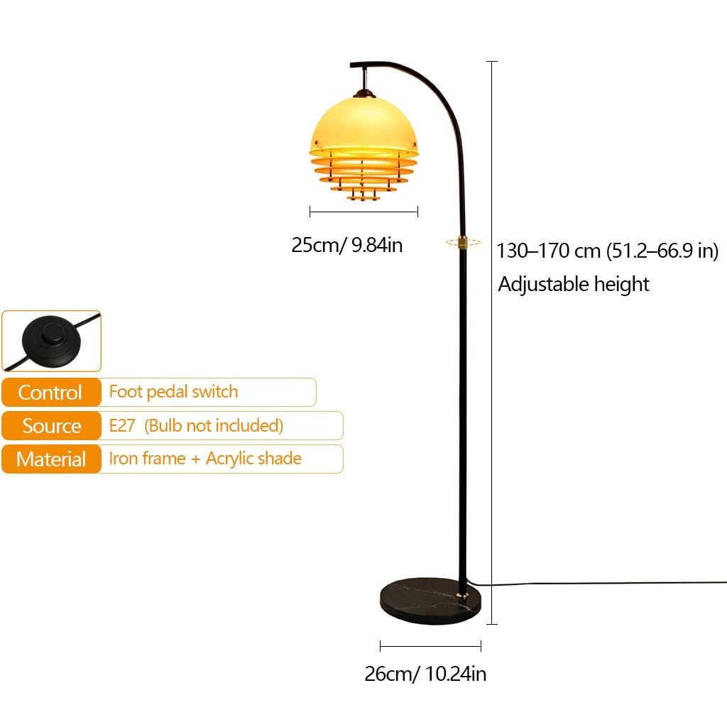 Lámpara De Arco Casquillo E27 Con Interruptor De Pedal Lámpara De Pie Regulable En Altura Hasta 170 Cm Iluminación De Pie Moderna Para Salón Adecuada Para Dormitorio Estudio Y Rincón