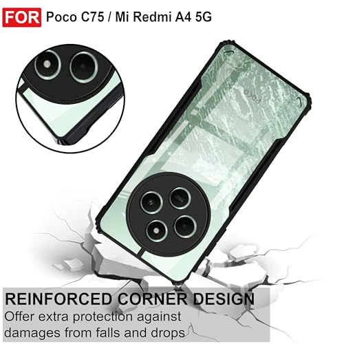 Image of Amazon Brand - Solimo Back Case Cover for Poco C75 | Compatible for Poco C75 Back Case Cover | Clear Case with Camera Protection | (TPU + PC | Matte Black)