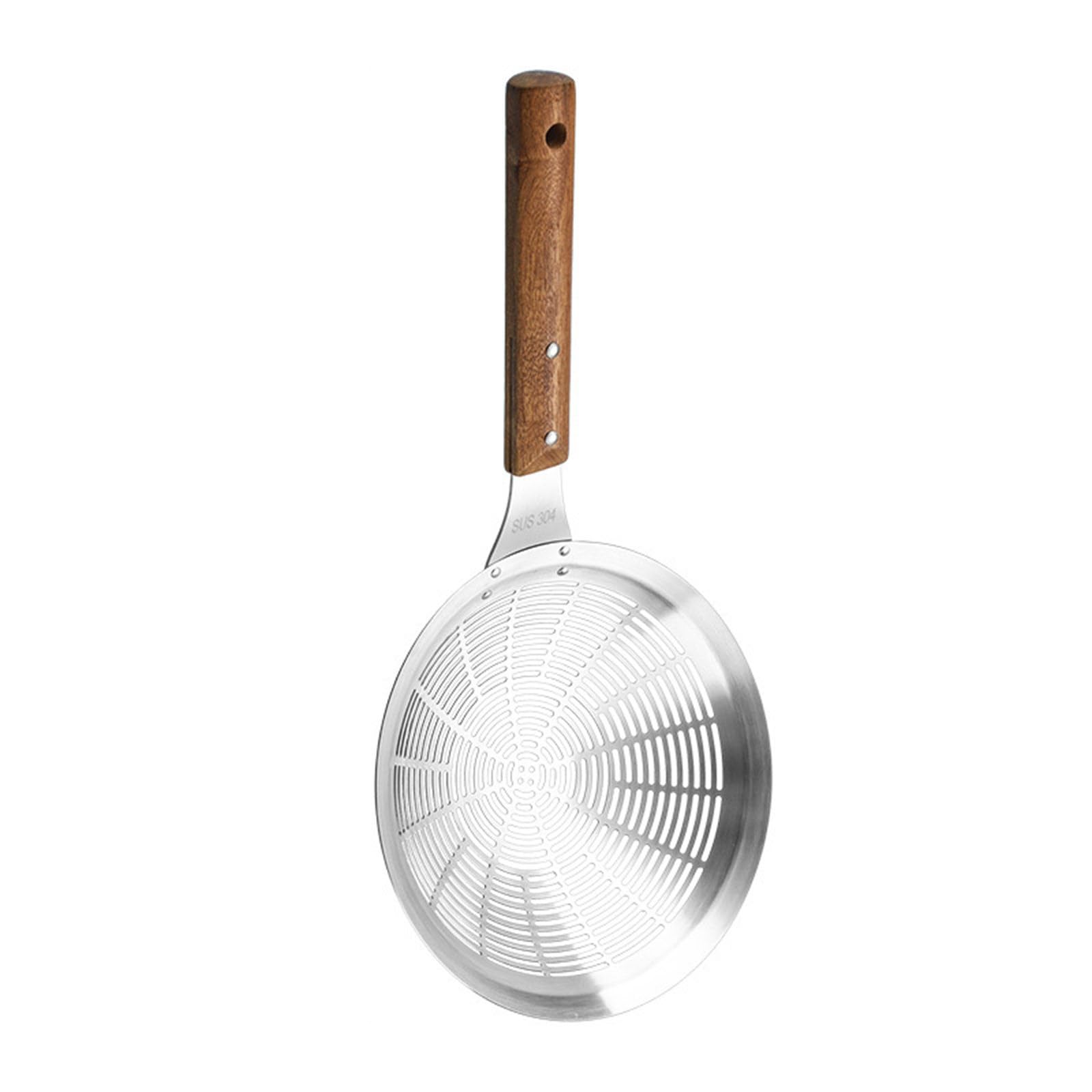 Tsophreniq Stainless Steel Meshs Skimmer Long Handle Strainer Spoon Cooking Utensils Wood Handle Cooking Lover Frying Spoon