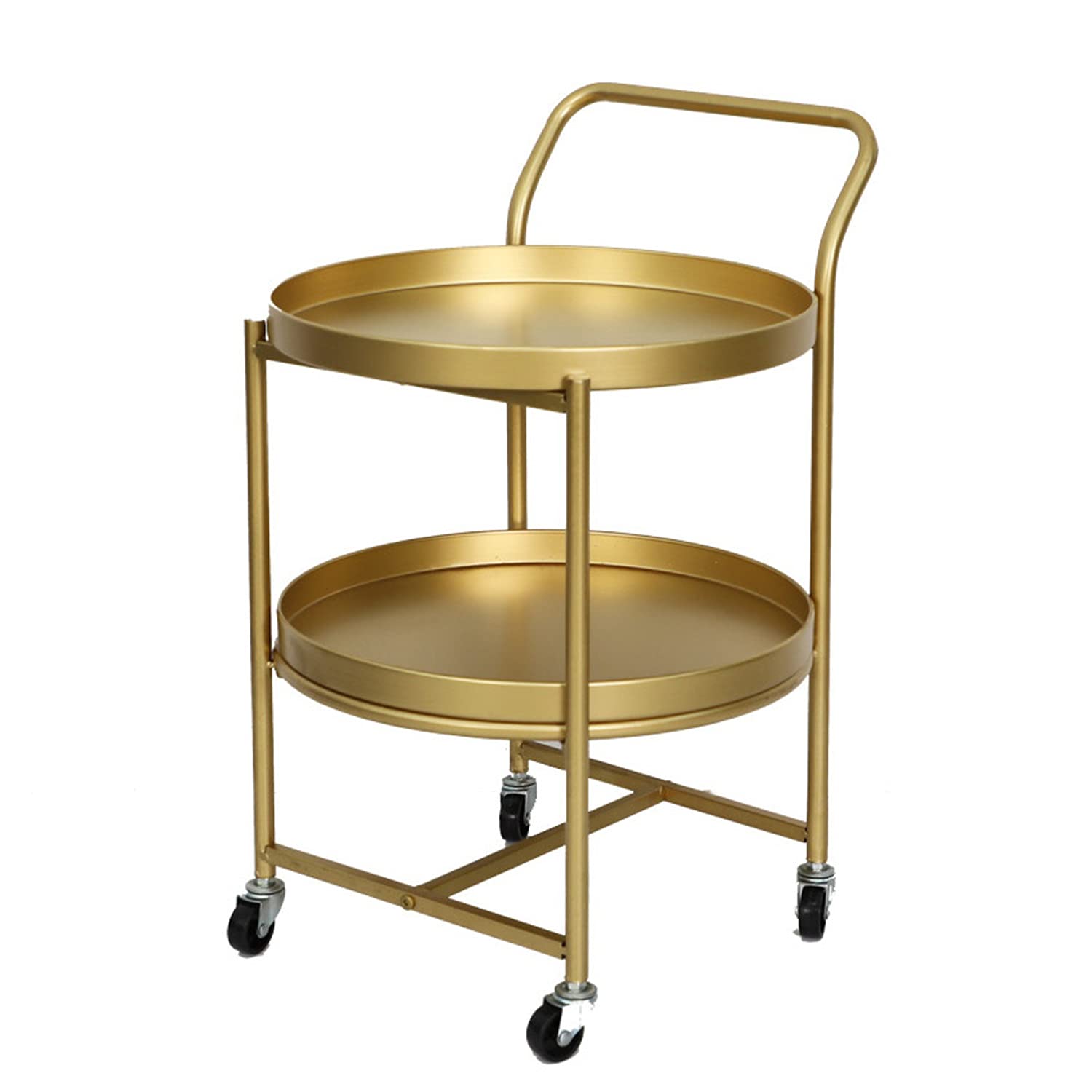 Buy Rolling Cart Tea Trolley, Folding End Table, 2Tier Metal Round
