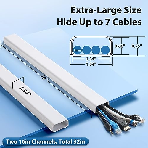Image of ZhiYo 32 inch Cord Covers for 4-7 Wires on Wall, White, 1.54 inch W x 0.75 inch H