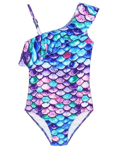 Image of Snowheart Girls Swimsuit Adjustable Shoulder Strap UPF50+ One-Shoulder Ruffle Bathing Suit 3-12T