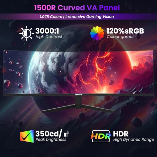 Image of Gawfolk 49inch Ultrawide Curved Monitor, 5120x1440 DQHD 120Hz 1ms 1500R