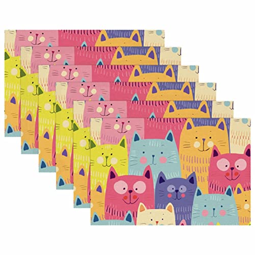 Sets de table chat doodle lavables et isolants pour table propre - 6