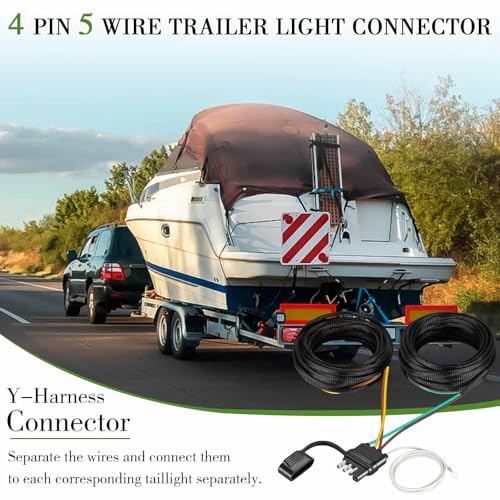 Image of CZC AUTO 25FT 4 Pin 5 Wire Trailer Wiring Harness Kit, 18 AWG | Pure Copper Core with Nylon Protective Sleeve & PVC Jacket, Trailer Connector for Boat Trailer Taillights Rewiring