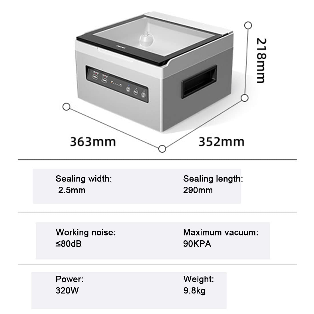 Máquina comercial, máquina selladora al vacío de cámara, máquina de sellado al vacío comercial 4 en 1 de 320 W para envasado al vacío, sellado simple, extracción externa y marinado