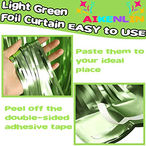 Image of 4 Pack 3.2Ft x 8.2Ft Light Green Foil Fringe Curtain Backdrop, Metallic Tinsel Foil Fringe Streamers Curtains Background for Photo Booth, Birthday, Wedding, St Patrick Day Party Decoration