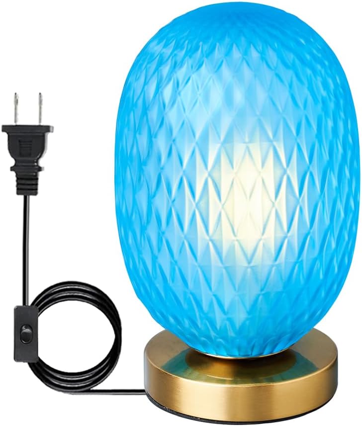 Modern Globe Glass Table Lamp Mid-Century Industrial Dimmable Touch Control Desk Lights 3 Brightness Levels Glass Small Decor Nightstand Lamps for Bedroom Living Room Study (Blue)