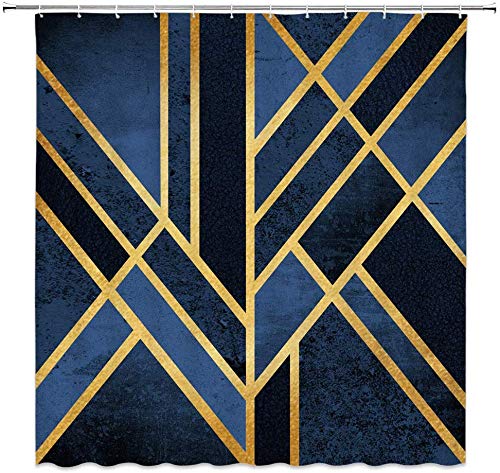 MMPTn Geometric Shower Curtain Abstract Gold Stripe Marble Dark Blue Navy Fashion Beautiful Bathroom Curtain Decoration Waterproof 71x71Inch Waterproof Fabric Includes Twelve Plastic Hooks