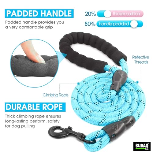 Image of Buraq Pets 5FT Dog Leash with Soft Padded Handle Reflective Rope