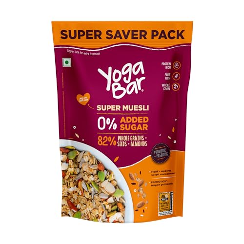 Image of Yogabar Super Muesli, No Added Sugar, Breakfast Muesli with Probiotics & Prebiotics, 84% Whole Grains + Seeds + Almonds, 700g