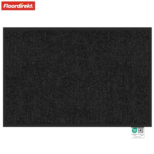 Floordirekt Schmutzfangmatte Rhine - waschbare & leistungsstarke Fußmatte - Sauberlaufmatte mit Rutschfester Rückseite - Türmatte für den Eingangsbereich (Schwarz, 60 cm x 90 cm)