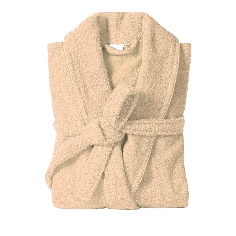 HaraDeco Albornoz Unisex de Baño para Hombre Mujer, Albornoz de Ducha 100% Algodón 380 gsm, Albornoz de Rizo Tacto Suave para Hogar Hostelería(Beige, M)