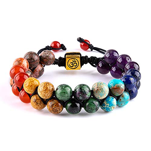 Chakra Bead Bracelets for Women - 8mm 7 Chakras Anxiety Bracelet Yoga Meditation Gemstone Beads Bracelets?Style 2