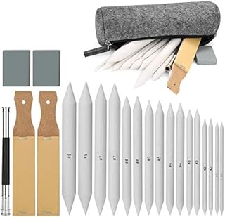 22 PCS Sketch Drawing Tools, AGPTEK 16 Blending Stumps Set with 2 Sandpaper Pencil Sharpeners, 1 Pencil Extension Tool, 2 Erasers & 1 Felt Bag for Student Sketch Drawing Accessories