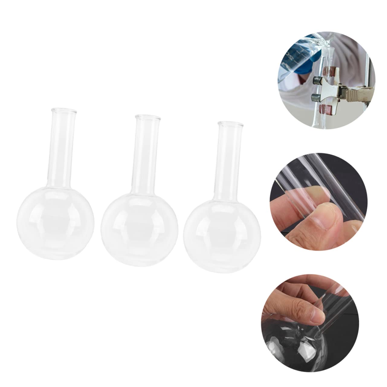 3 Stück Rundkolben aus Glas 250ml Flachboden Siedekolben mit Einheitlicher Wandstärke Transparent für Chemie und Bildung im Laborbedarf
