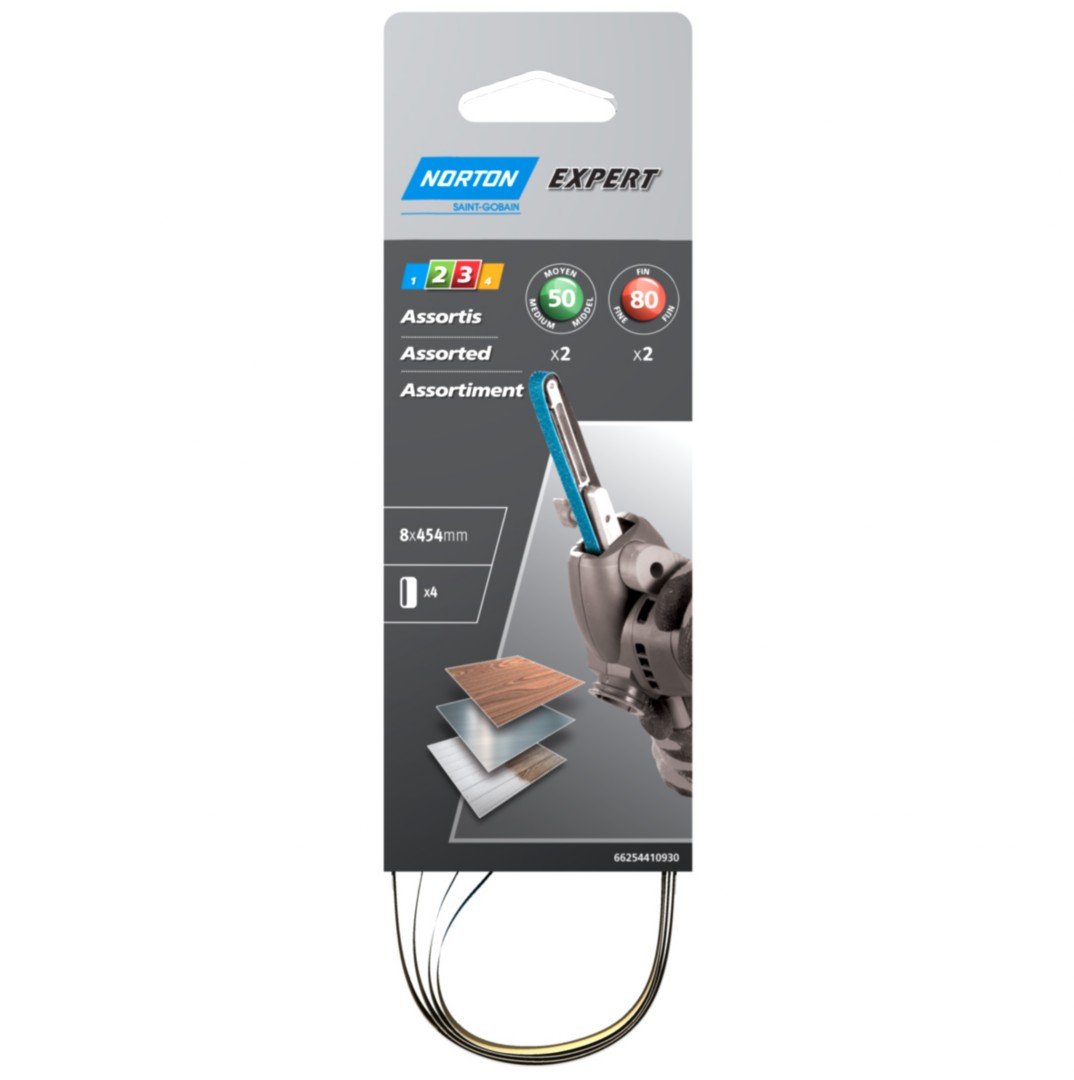 NortonExpert Sanding Strips for Electric Sander 8 x 454 mm Grain Size 50/80 Pack of 4
