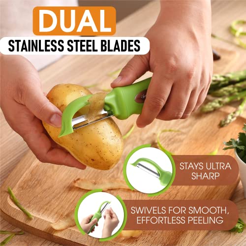 Image of Spring Chef Swivel Vegetable Peeler with Soft Grip Handle, Set of 2, Green