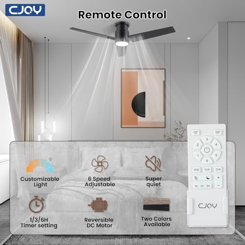 CJOY Ceiling Fan with Lights, 52 Inch Low Profile Ceiling Fans with Light and Remote, Reversible DC, Flush Mount, 3CCT,Dimmable, Modern Indoor/Outdoor Design for Bedroom, Living Room, Patio, Kitchen - Image 2