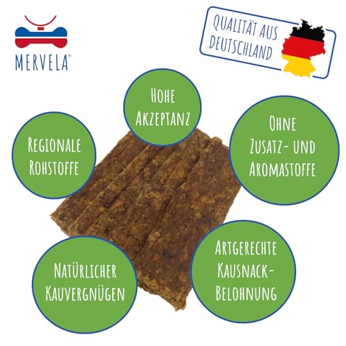 MERVELA® Pferd Fleischstreifen | 500 Gramm [Qualität aus Deutschland ] für Allergiker Hunde | Belohnung | Trainingssnack | getreidefrei | Hundesnack