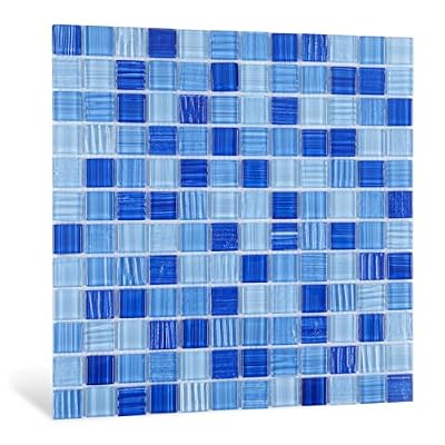 Adedeo Glass Pool Tile Mosaic Backsplash Mixed Blue 12 Inch 5-Pack