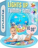 SplashEZ Lights Up Tummy Time Water Mat for Babies, 30' X-Large Baby Water Mat Tummy Time for Sensory Play with LED Glowing Fishes, Inflatable Fun Play Pad for Infants & Toddlers 3 to 36 mo