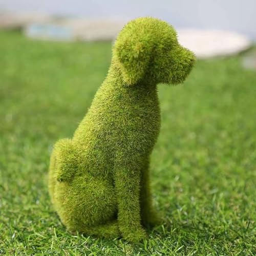 Lawn Dog Figurine Green Ornament, Faux Moss Puppy Topiary, DIY Artificial Grass Animal Eye-catching...