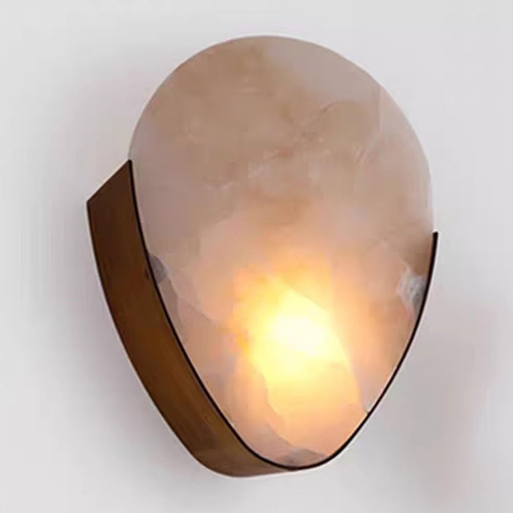 KXKLGWHN 10.6in Natural Alabaster Wall Lamp, E14 Screw Indoor Wall Light, American Industrial Style Marble Wall Sconce, Living Room Entrance Bedroom Decorative Lighting Fixtures