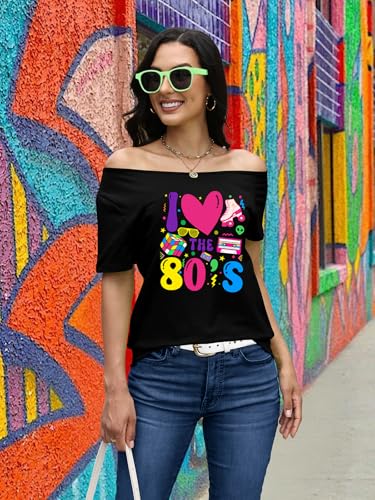 80s Shirts for Women Retro Off The Shoulder Top Disco 80s 90s Theme Party Outfit4