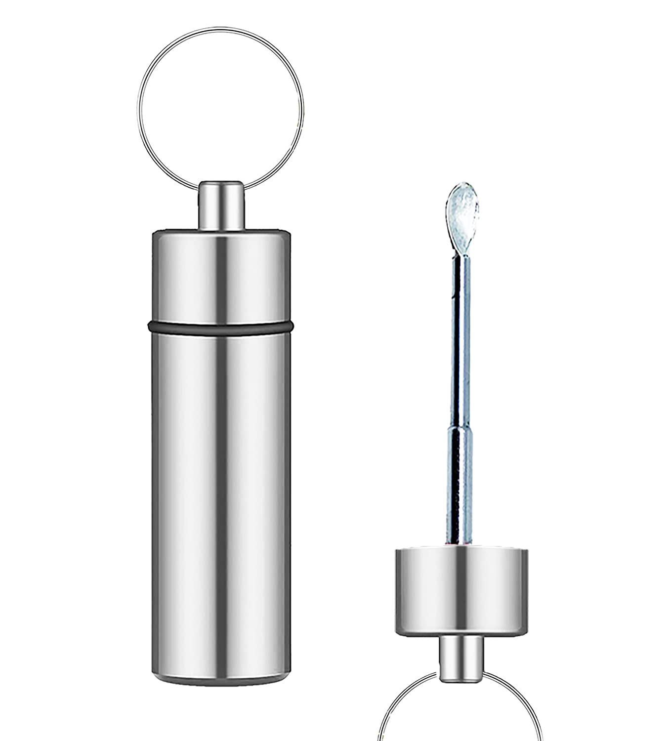 Isnuff Silver Premium Snuff Container With Spoon | Snuff Vial With Telescopic Spoon - Deluxe Dispenser (Silver)