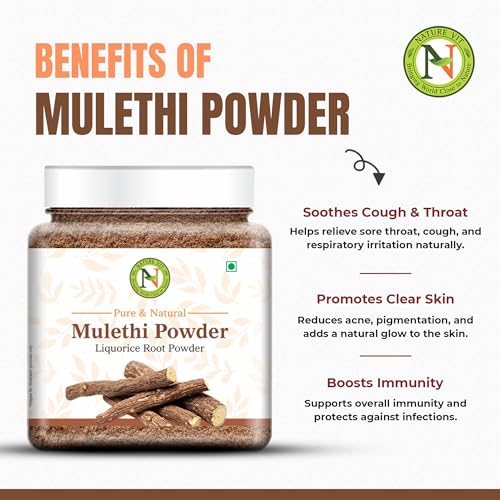 Image of NatureVit Mulethi Powder, 250g | Edible Licorice Powder for Skin Brightening, Hair Care & Digestion | Natural & Preservative-Free | Yashtimadhu