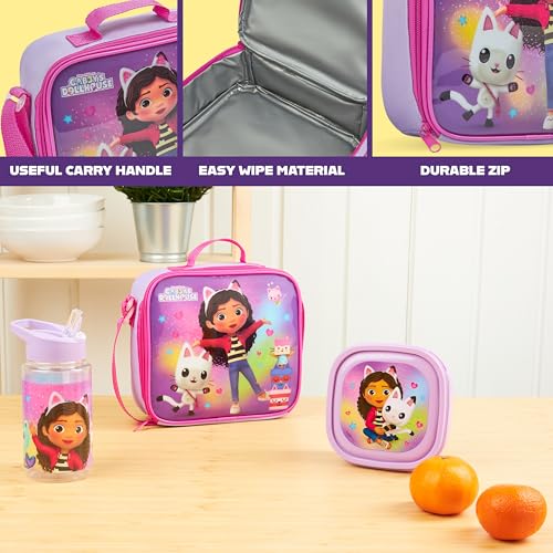 Get Trend Gabbys Dollhouse Lunchtasche Kinder Set mit Trinkflasche und Lunchbox BPA Frei Isolierte Tasche für Schule Kita Kindergarten Urlaub (Gabby’s Dollhouse)
