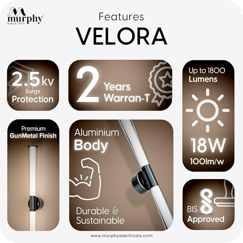 Image of Murphy VELORA 18W LED Mirror Light, 3C Color Changing (CW /WW /NW), Black Gunmetal Finish, Wall Mounted Vanity & Picture Light for Bathroom & Dressing, Modern Indoor Light, 2 Year Warranty, Pack of 1