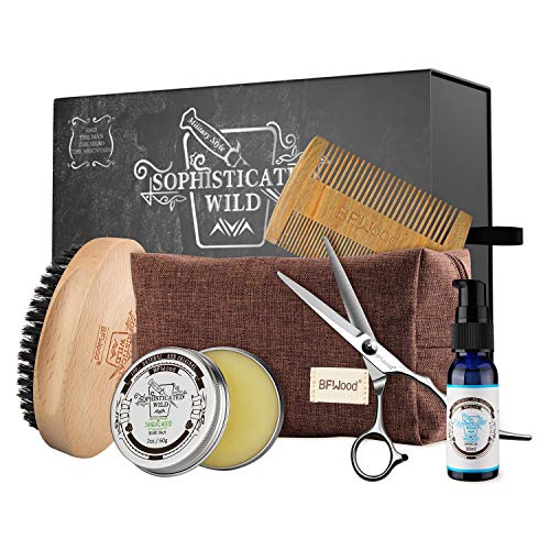 BFWood Kit para el cuidado de la barba para Recortar, Suavizar, Moldear y Acondicionar, Set de Regalo para el Día del Padre